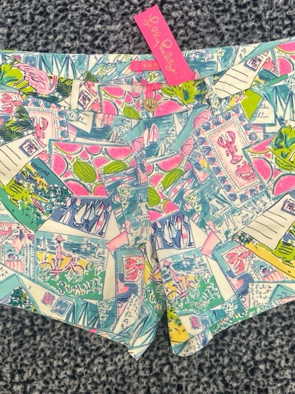 Lilly Pulitzer Blue Multi Printed Postcard-Print Women’s Shorts